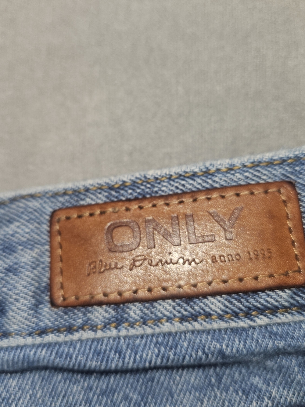 ONLY Blue Denim Leather Patch Light Blue Jeans